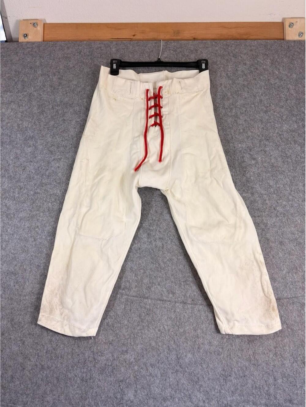 Vintage Champion Football Tights White Pants Game Worn Tie Front XL Distressed